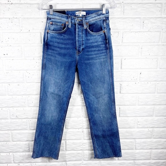 RE/DONE Original Cigarette Jeans Retro Stone Button Fly Raw Hem Size 26 - Picture 1 of 10